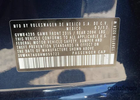 2017 Volkswagen Golf Gti Autobahn 4-Door/S 4-Door/Se 4-Door/Sport 4-Door from USA, damaged, VIN 3VW447AU8HM055723